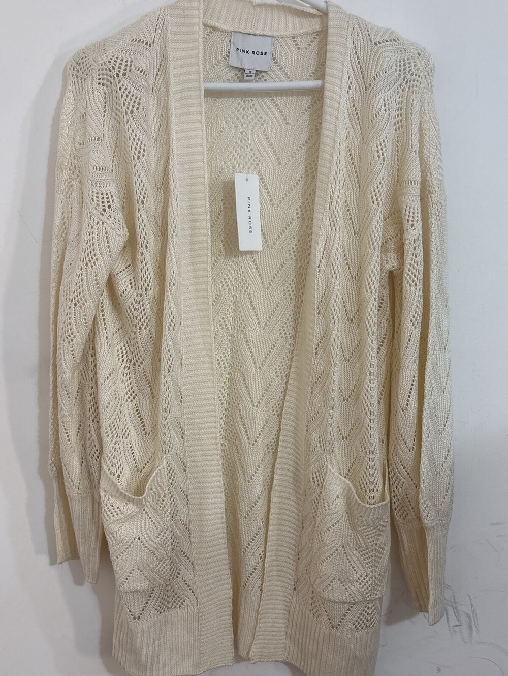 NWT Pink Rose Cardigan Small Pockets Crochet